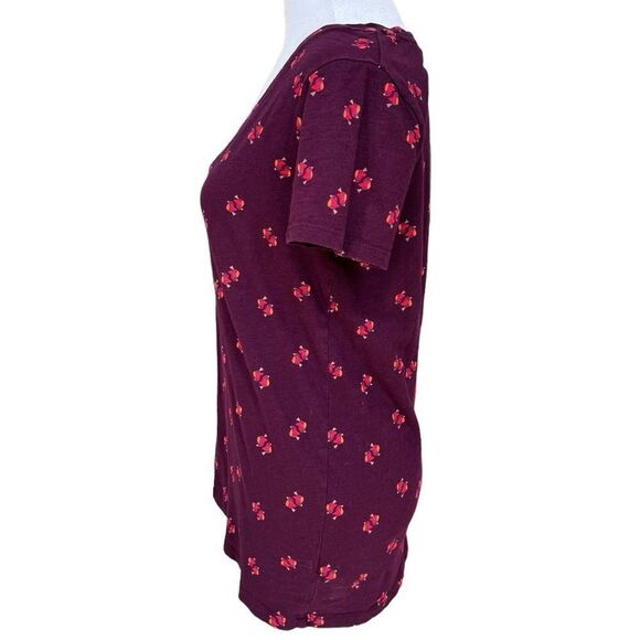 Merona V-Neck Short Sleeve Bird Print Lightweight Maroon Cotton T-Shirt. Medium. - Picture 2 of 7